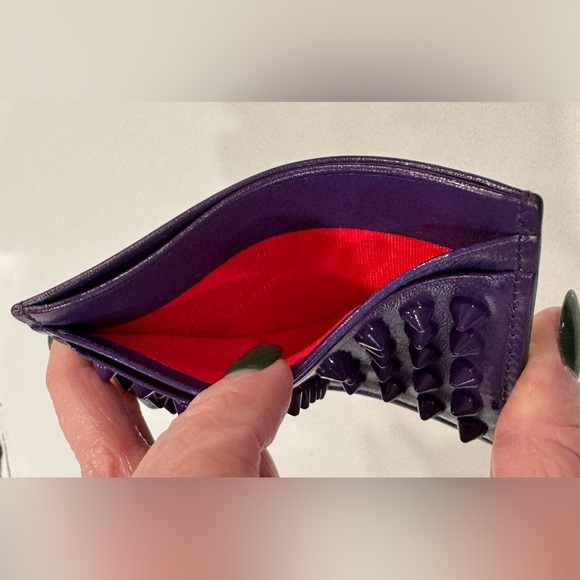 Authentic Christian Louboutin Purple Spiked Leather Card Holder • 4x3 - Picture 6 of 10